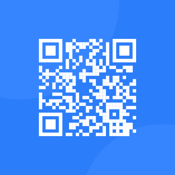 QR code on a blue background to visit Frontend Mentor